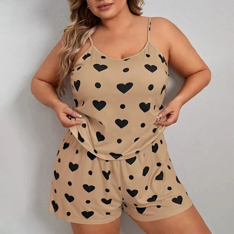 Plus Heart Print Pajama Set