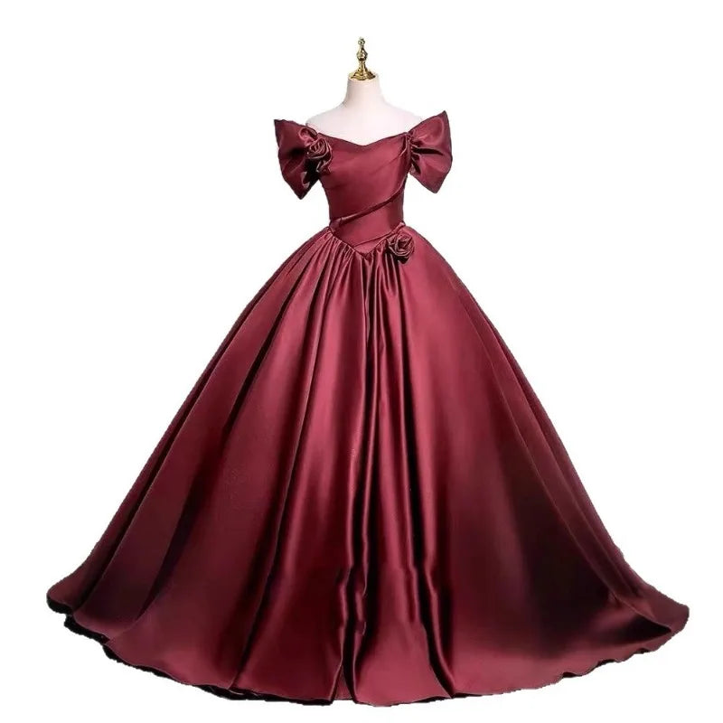 Wine Red Elegant Evening Dress  2026 New Toast Dress for Bride's Wedding High-end One Shoulder Performance Chorus Dress