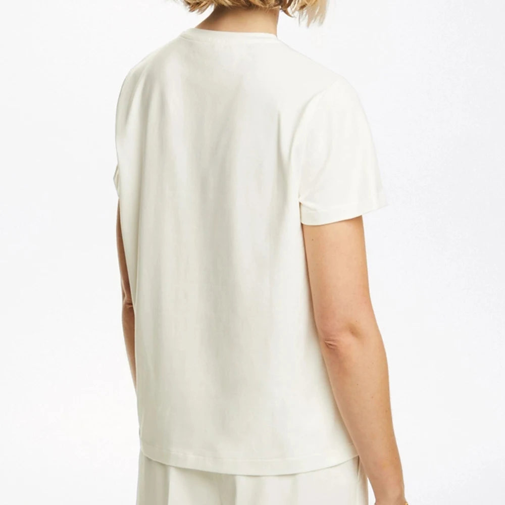 Women's T-shirt casual new style beige embroidery design fashion versatile T-shirt