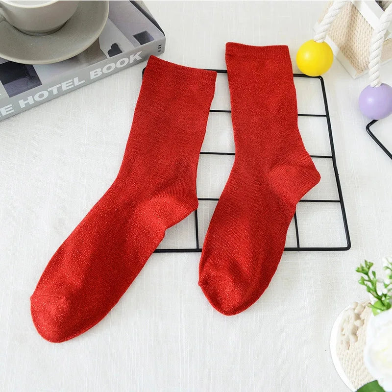 Metallic Knit Mid Calf Socks
