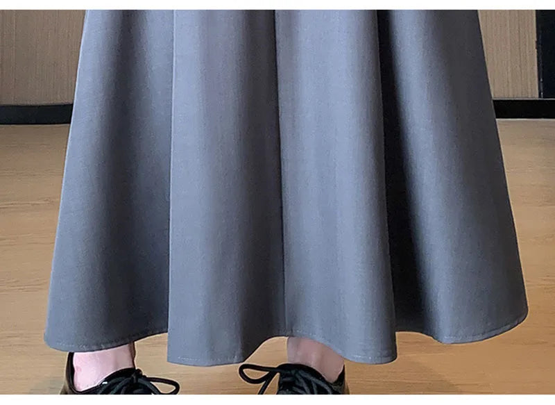 Elegant Skirts for Women Korean Style Long Skirt Female Black Pleated Midi Skirt Women's Clothing Office Lady Skirts Outfits New