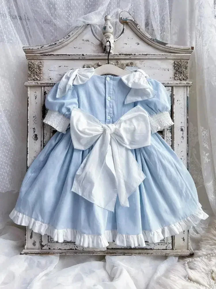 Embroidered Bow Princess Girls Dress