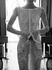 Shimmering Pearl Sheath Wedding Gown