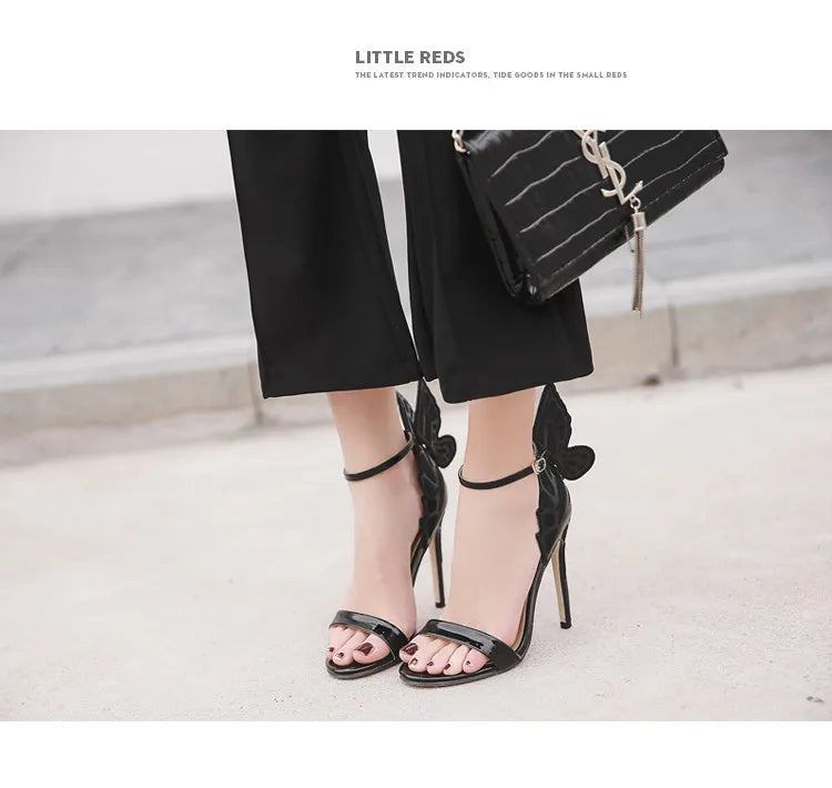 Fashion Women's High Heels Bow Women Sandals Patent Leather Open Toe Party Shoes Buckle Ultra High Heels Women Shoes New Zapatos