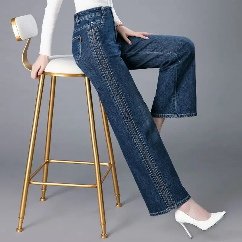 Trousers New In High Waist Shot Wide Leg Womens Jeans 2025 Korean Style Cool Unique Vibrant Stretched Xxl Denim Pants for Women