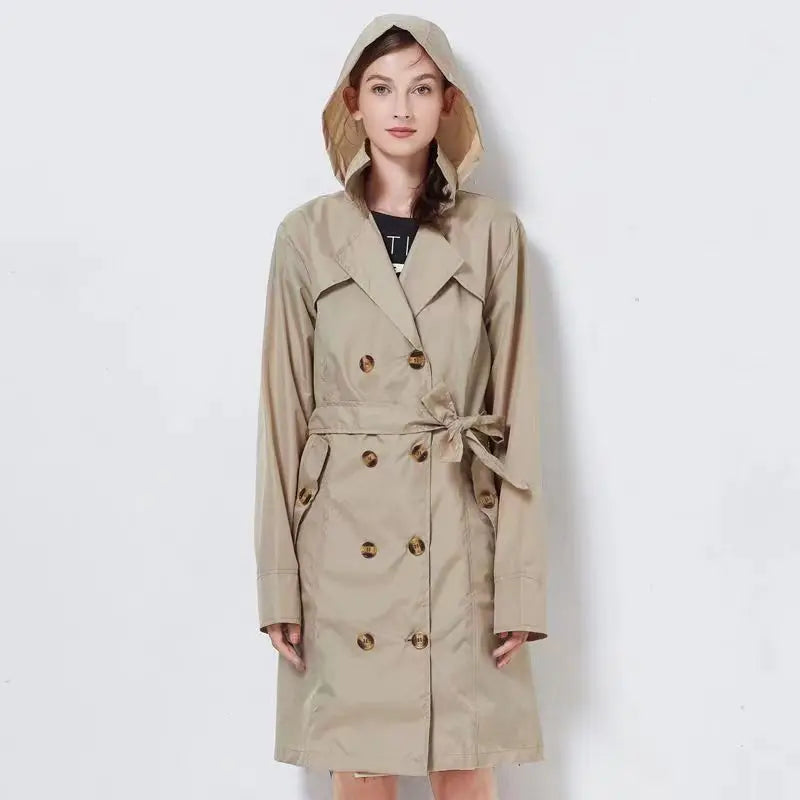Fashion Women Thin Raincoat Poncho Ladies Waterproof Long Slim Raincoats Adults Outdoor Hiking  Windproof Rain Coat With Belt