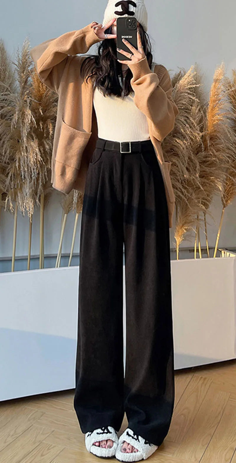 Women's Pants Autumn Winter Corduroy High Waist Wide Leg Pants for Women Casual Trousers Female Straight Pants Women Clothes New