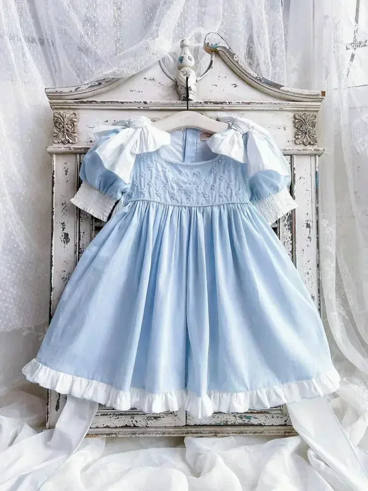 Embroidered Bow Princess Girls Dress