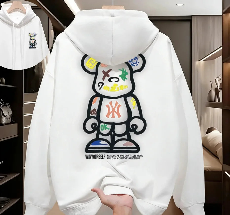 Men's Hooded Sweatshirt - Fall/Winter Casual Fashionable Loose Top with Fleece Lining, Outdoor Warm Hooded Hoodie