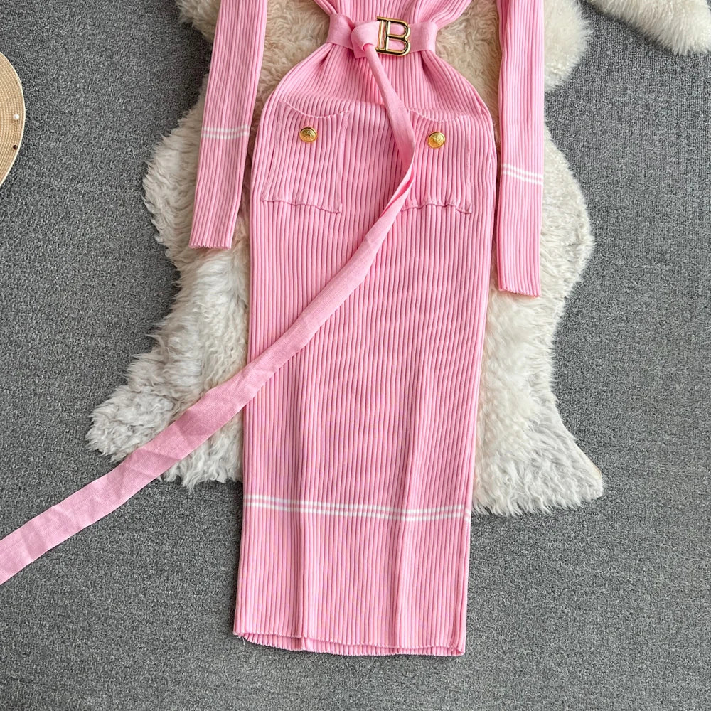 Elegant Rib Knit Pencil Dress