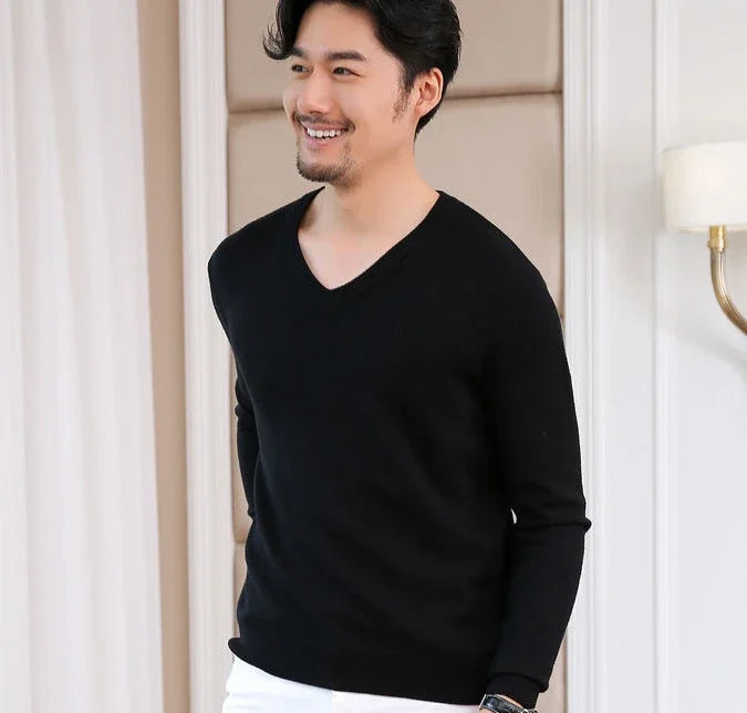 Thick Solid V-Neck Pullover