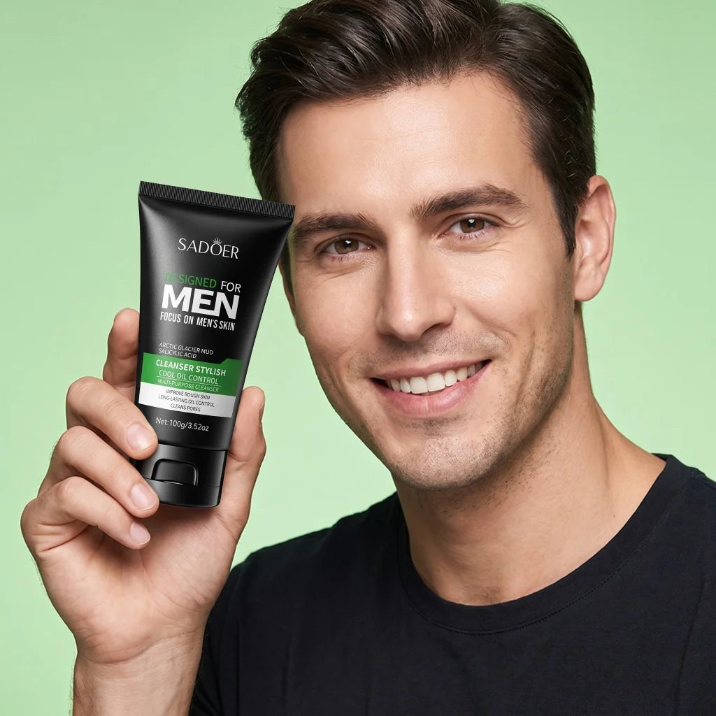 Men Glacier Mud Salicylic Acid Cleanser Long Oil Control Deep Purify Pores Wash Daily Grime Soft Coarse Skin Facial Cleanser