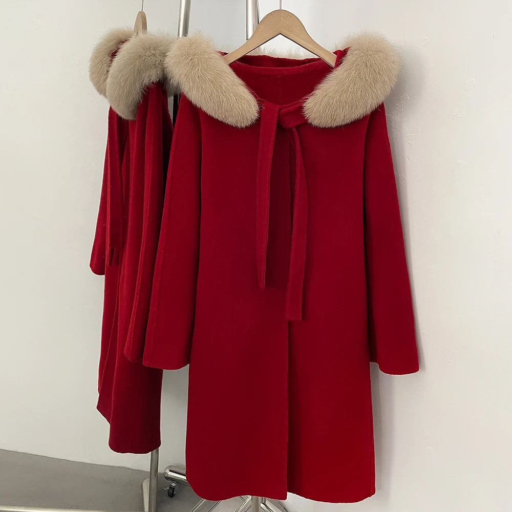 Warm Hooded Wool Fur Coat