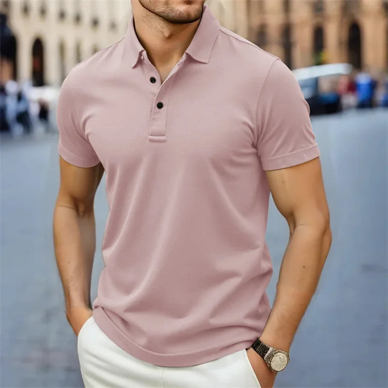 2026 New Men's Casual and Fashionable Simple Collared Short Sleeved Polo Shirt Summer Comfortable Breathable and Versatile Top