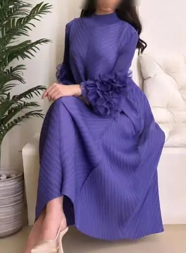 Women Elegant Evening Party Dresses 2025 Summer New Solid Colour Classic Long Sleeve Plate Flower Design Prom Dresses Female
