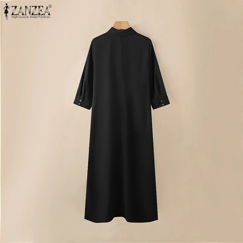 Elegant Lapel Solid Midi Dress