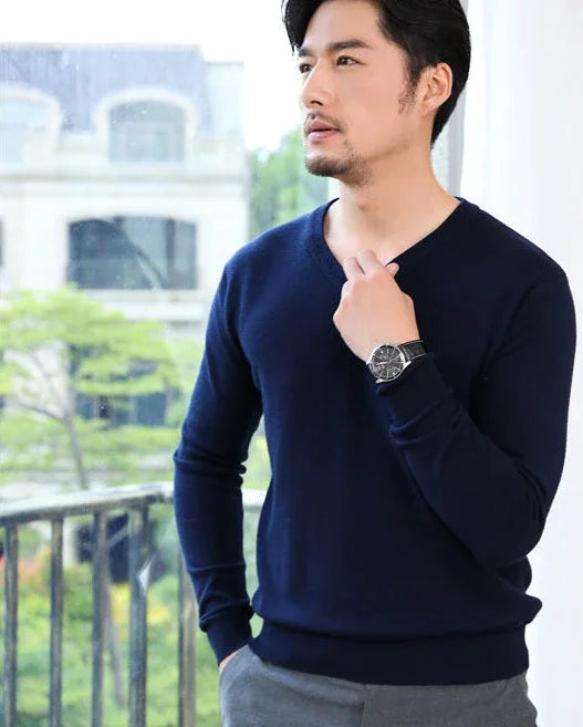 Thick Solid V-Neck Pullover