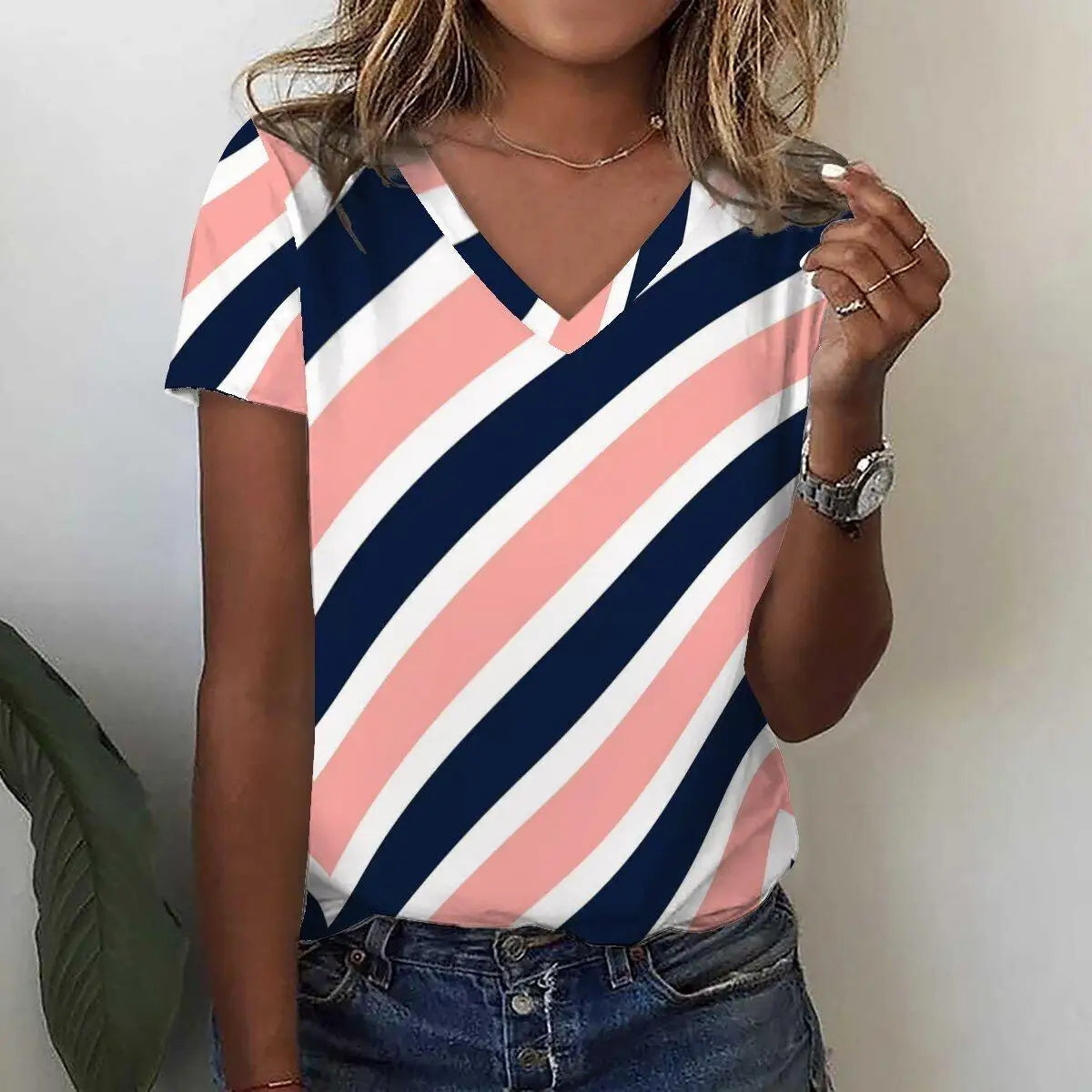 New Women's T-Shirts Funny Stripe Print Top Fashion Simple Pattern T Shirts for Women Summer Leisure Female Clothing Streetwear