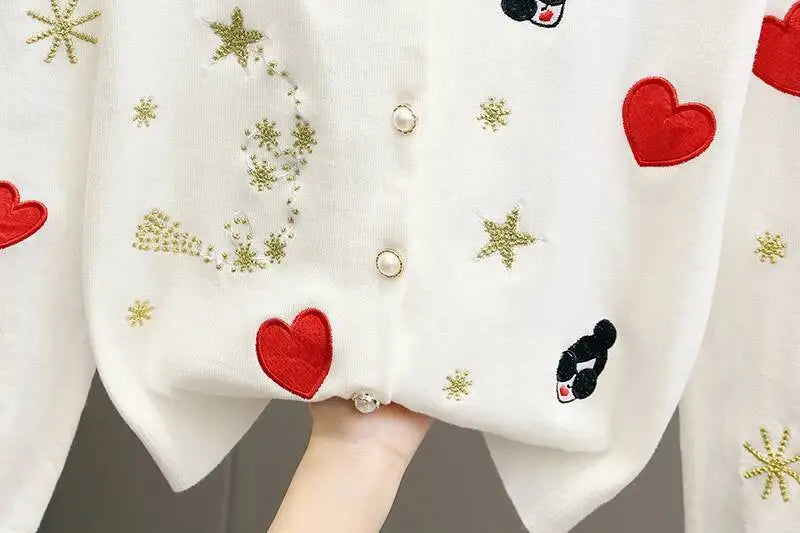 Embroidered Knit Cardigan Sweater