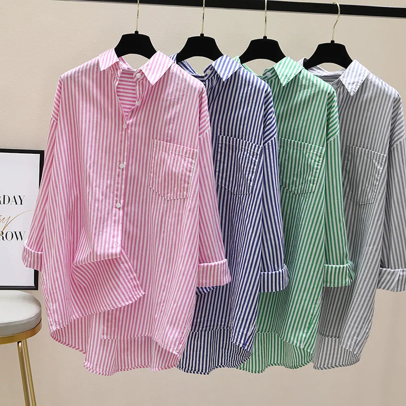 Striped Loose Office Shirt Women