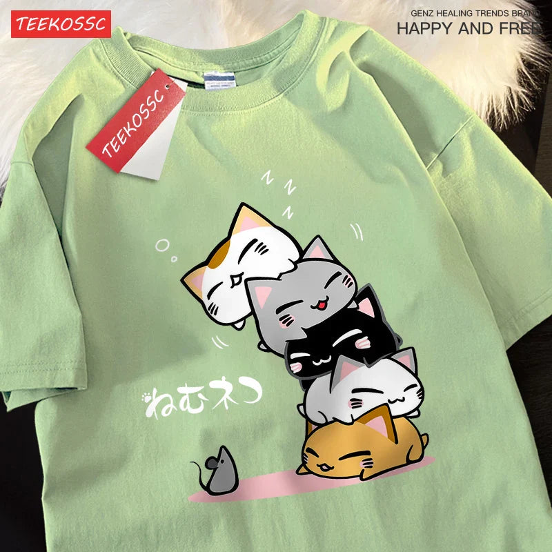 Stacked Cats Oversized Cotton Tee