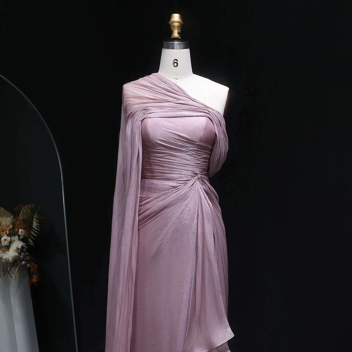 Lilac Draped One Shoulder Evening Gown