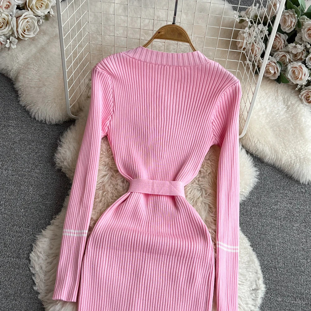 Elegant Rib Knit Pencil Dress