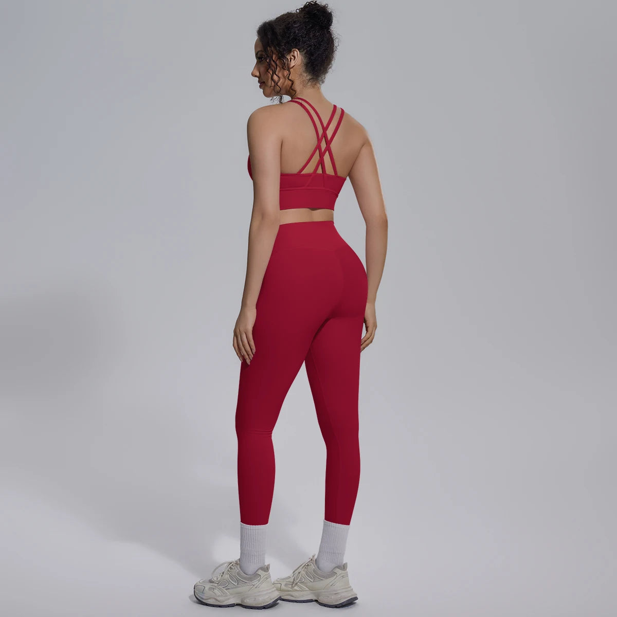 New Yoga Set for Woman Summer Gym Sports Running Bra Top Breathable Peach Buttocks Women Leggings Solid Color Yoga Set