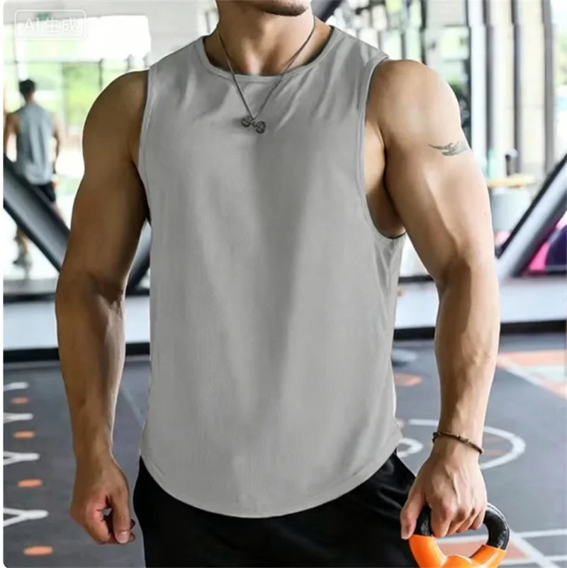 Men's Summer Fitness Muscle Sports Tank Top Breathable Moisture Wicking Loose Sleeveless Quick Dry Training T-Shirt Letter Print