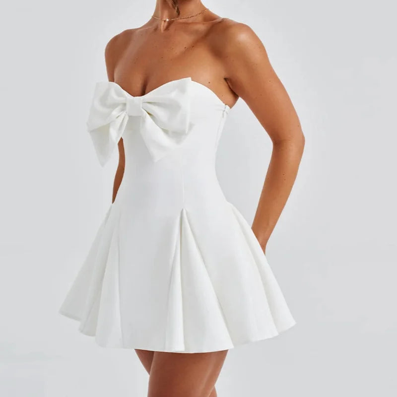 Strapless Bow A-Line Mini Dress