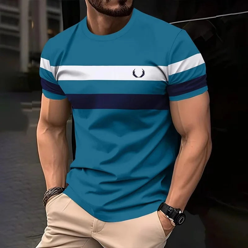 Men’s 3D Print Color-Block Stripe T-Shirt