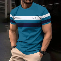 Men’s 3D Print Color-Block Stripe T-Shirt