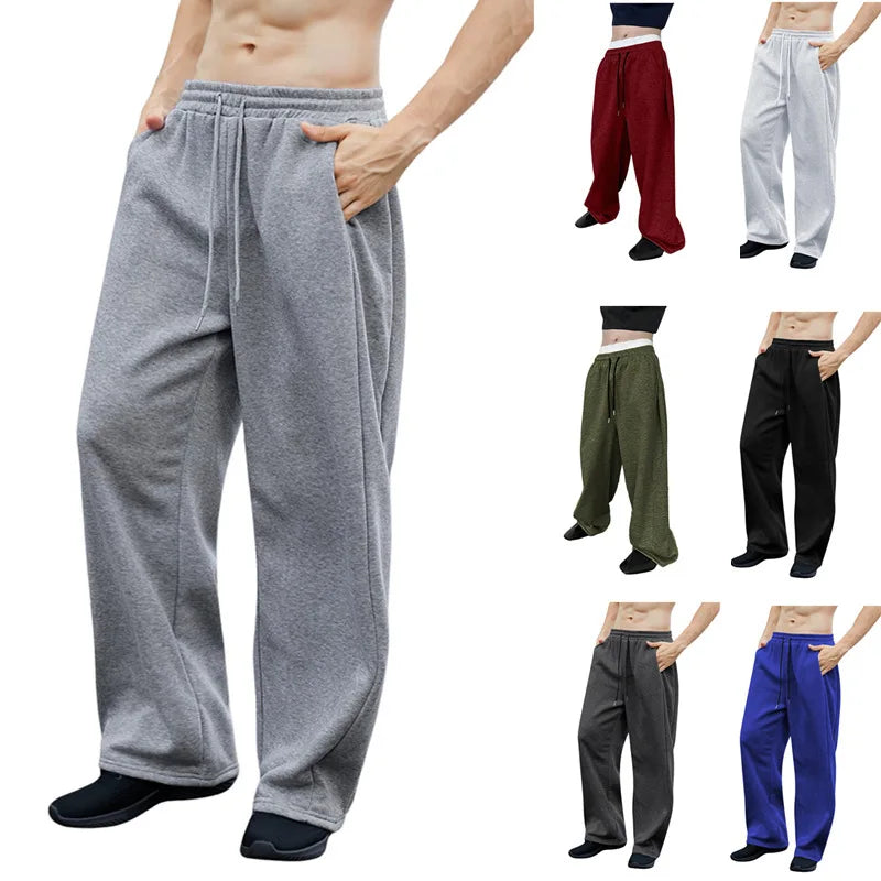 2026 New Straight Spring Autumn Joggers Men Jogging Sweatpants Sportswear Knit Tracksuit Sports Pants Trousers Wide Leg Clothing