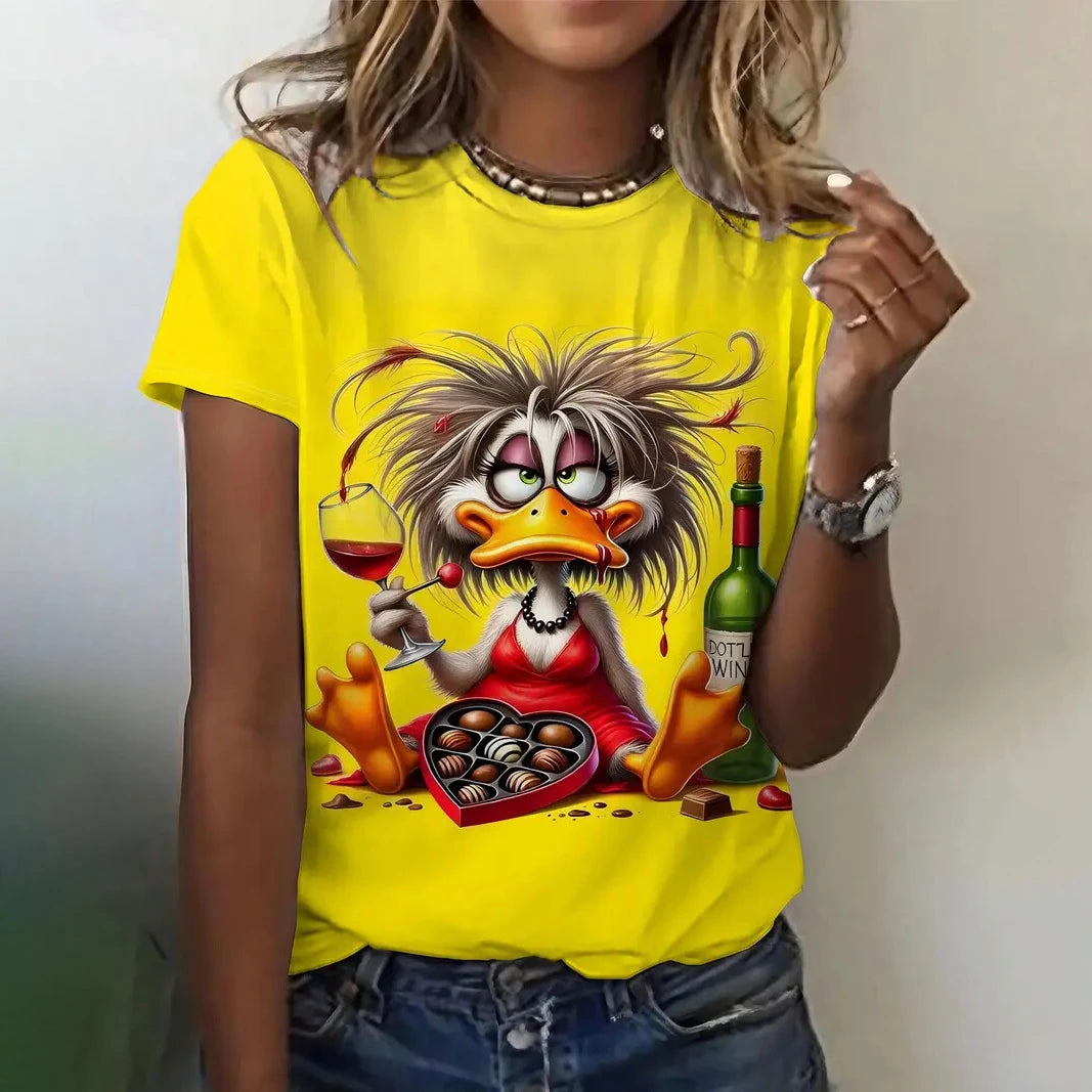 Playful Oversized Cartoon Casual Tee