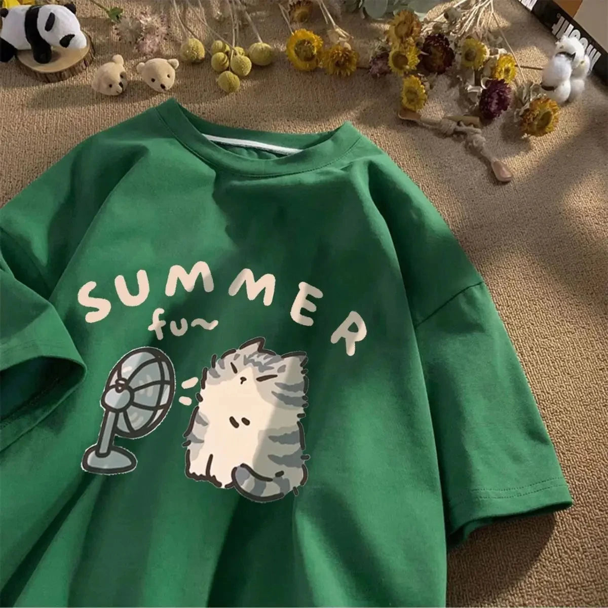 Minimalist Cat Print Casual Tee