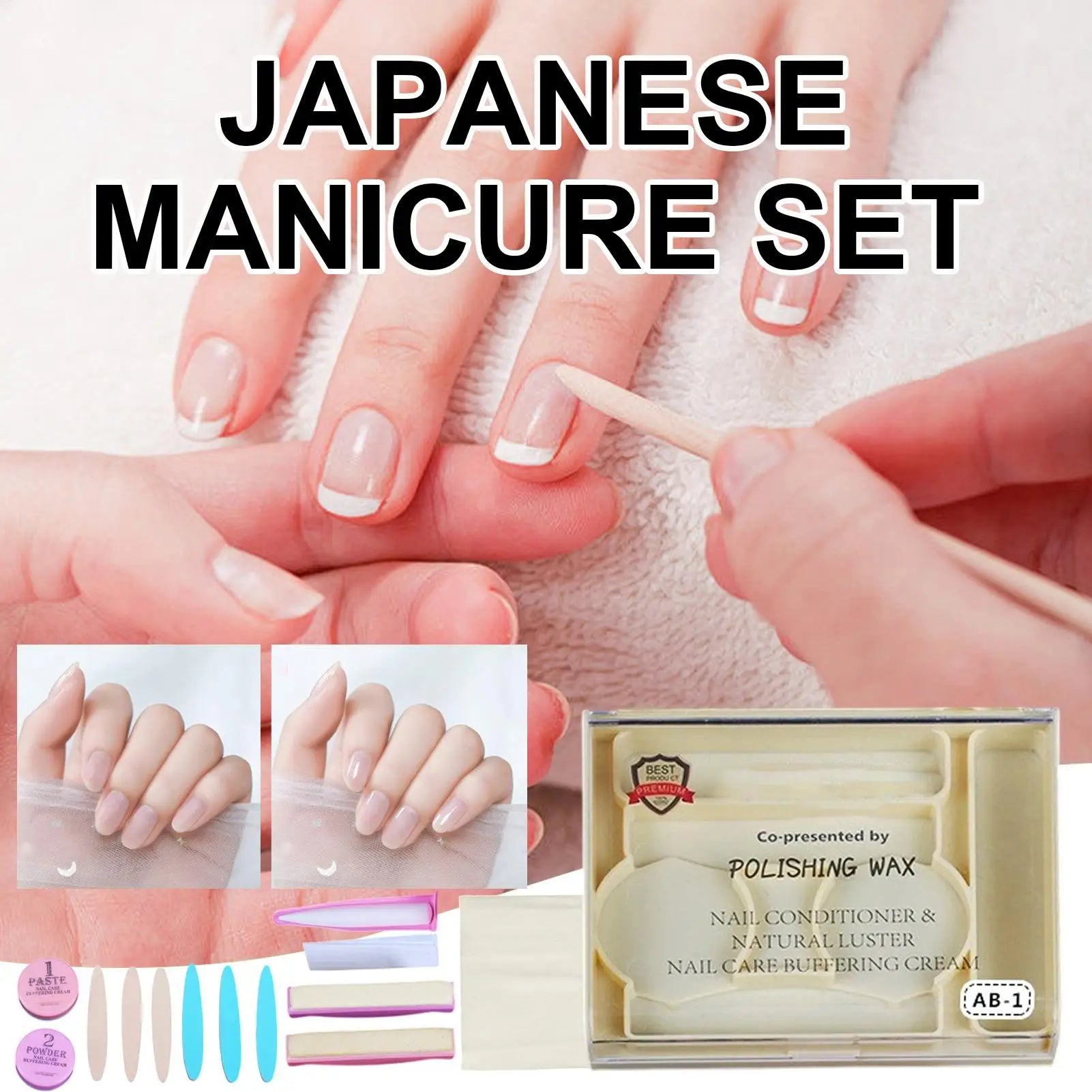 Nail Arts Tool Set With Polishing Wax Natural Nail Manicure Kit 3D Nail Tips Carving Tools For Home Salon Daily Party