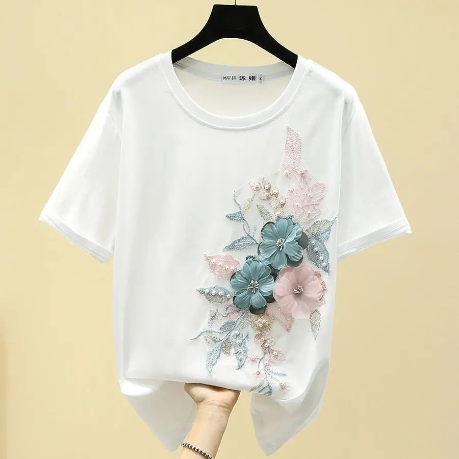Korean Style Embroidered Summer Tee