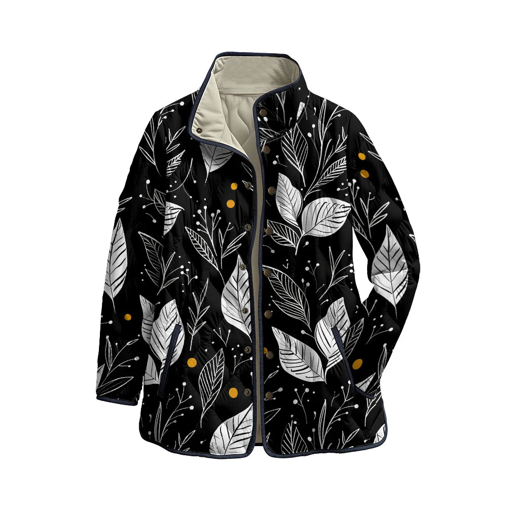 Quilted Leaf Print Winter Jacket