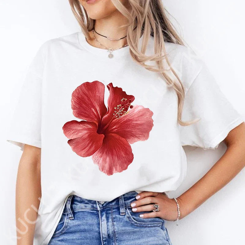 Pink Hibiscus Casual Y2K Tee