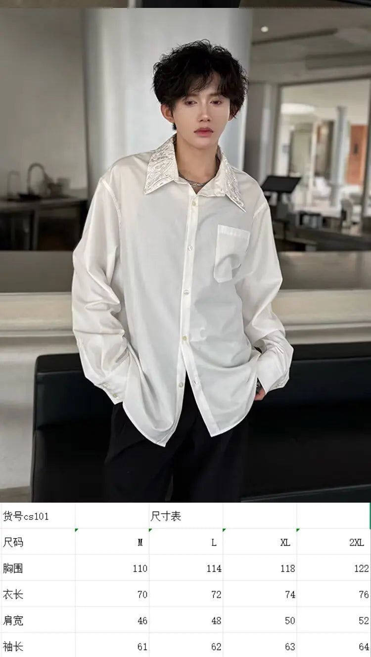 Men's Satin Shirt with Embellished Collar