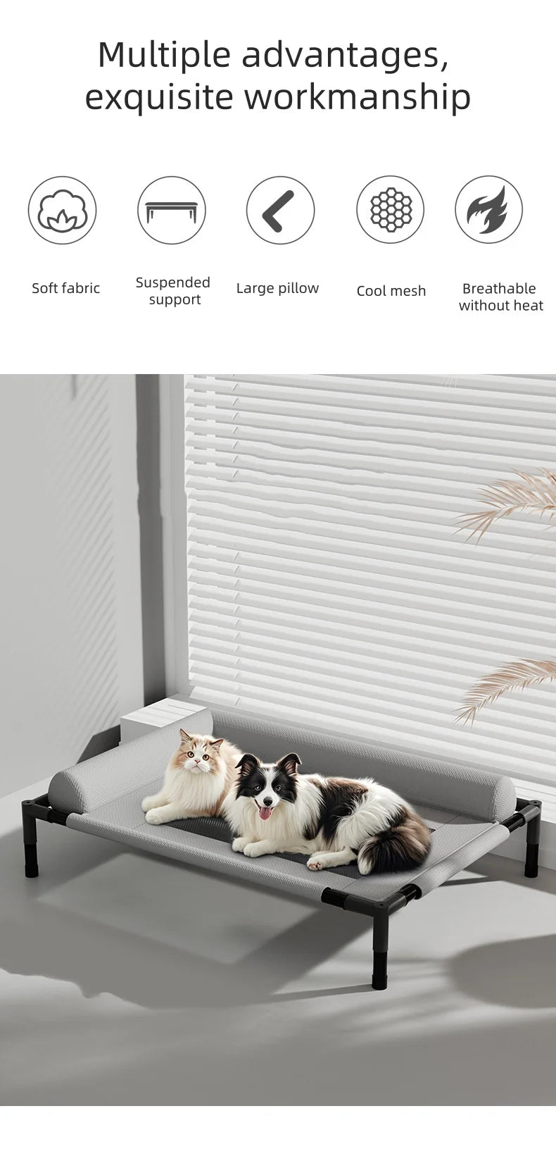 Elevated Pet Bed for Dogs & Cats Durable Breathable Cat Bed with Slope Headrest Washable Pet Bed Cat House for All-Season Use