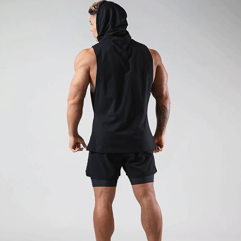 Men's Workout Hooded Tank Tops Bodybuilding Muscle Cut Off T Shirt Sleeveless Gym Hoodies