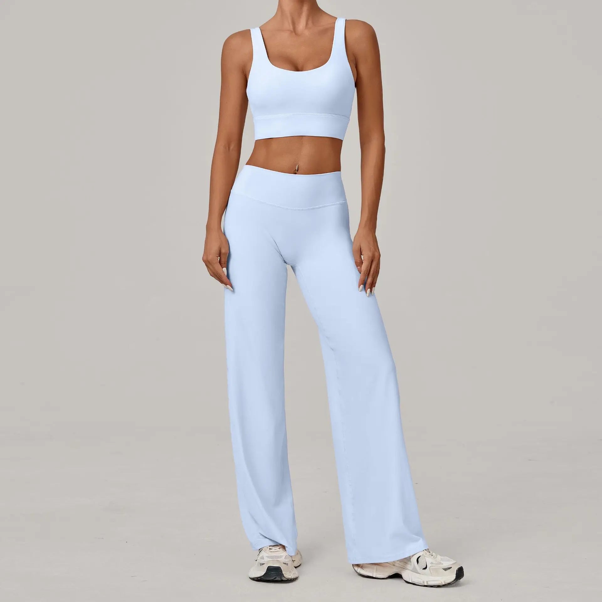 2PCS Yoga Set Women Yoga Pant Workout Tracksuit Sportswear Gym High Waist Straight Leg Bottoms Fitness Bta Sports Suit XP01
