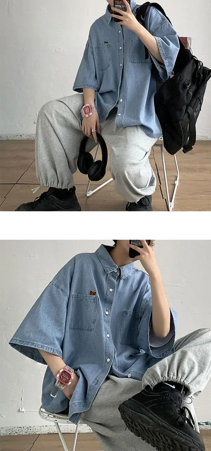 2025 Shirts Men Clothing Fashion Short Sleeve Summer Korean Style Loose All-match Cargo Handsome Homme Solid Tops Harajuku