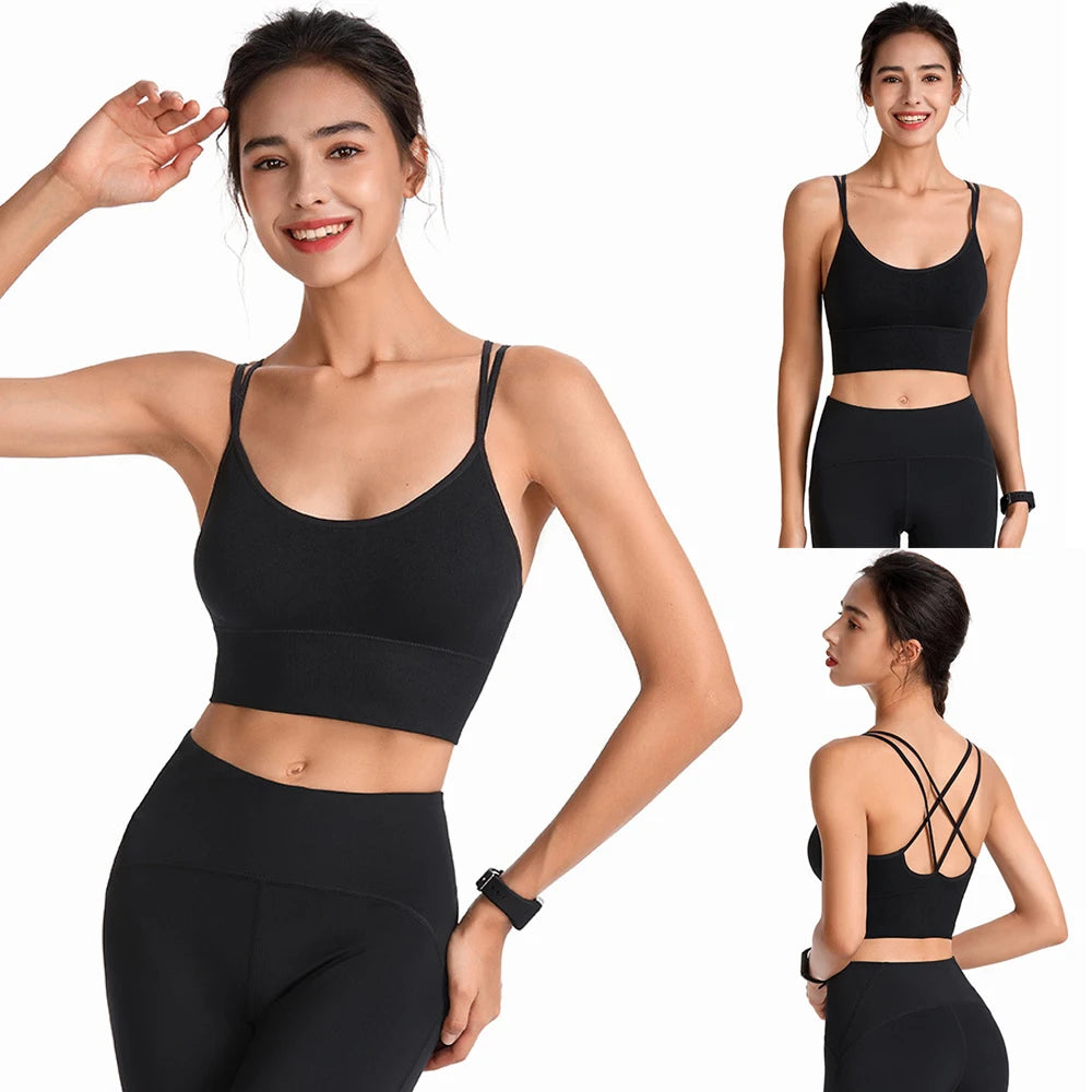 1Pcs Women Sports Bras Seamless Criss Cross Back Sexy Padded Fitness Yoga Vest Gym Running Crop Top Breathable Beauty Bras