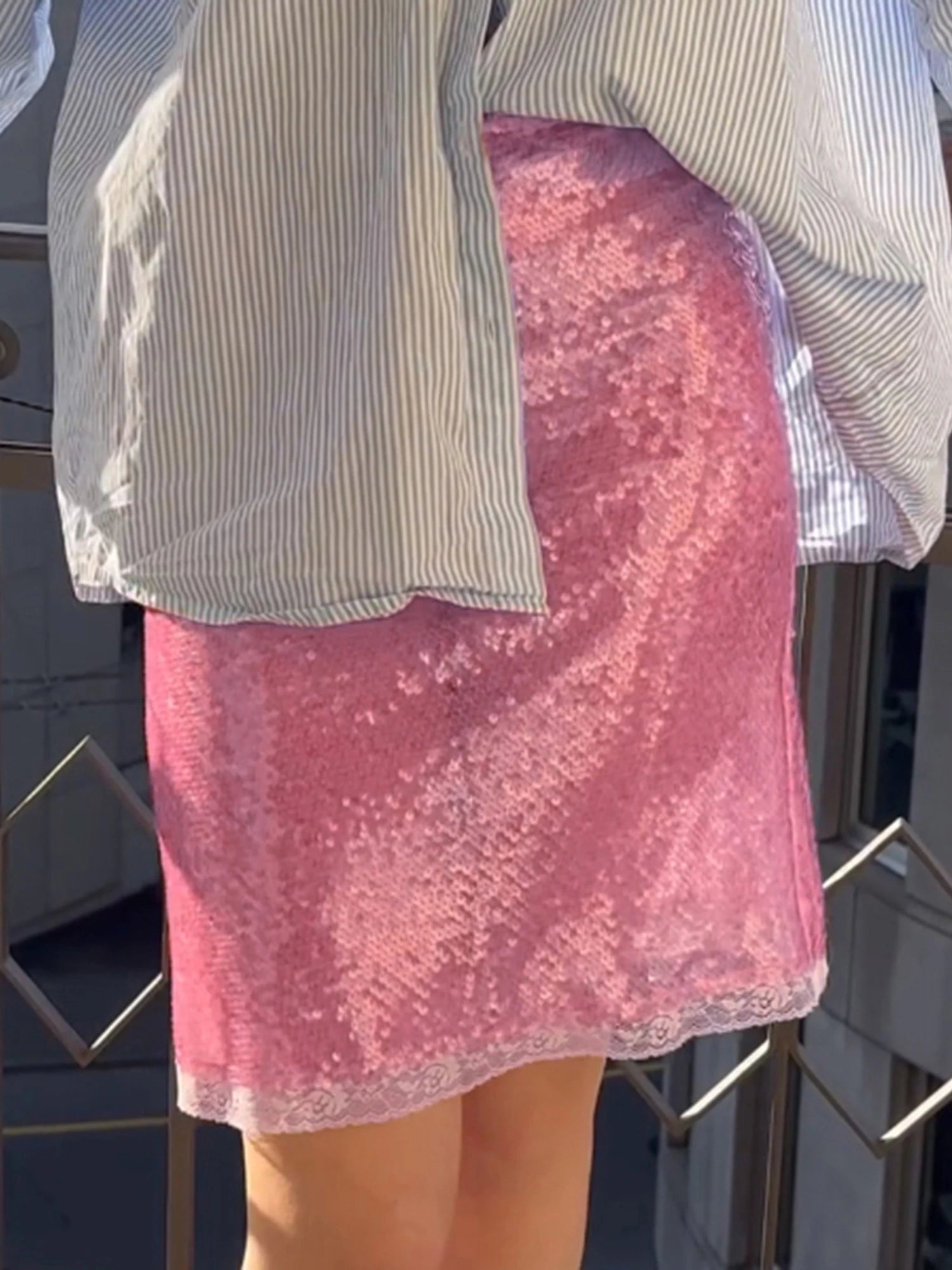 Women's Fashion Midi Skirts Sequins Lace Trim Low Waist Skirts Summer Fashion Bodycon Skirts