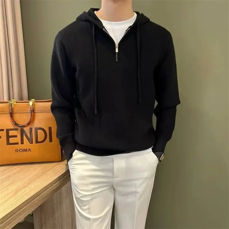 Hooded New Internet Celebrity Men's Sweater Versatile Popular Autumn Winter Solid Color Zipper Bottoming Trendy Hoodies Casual