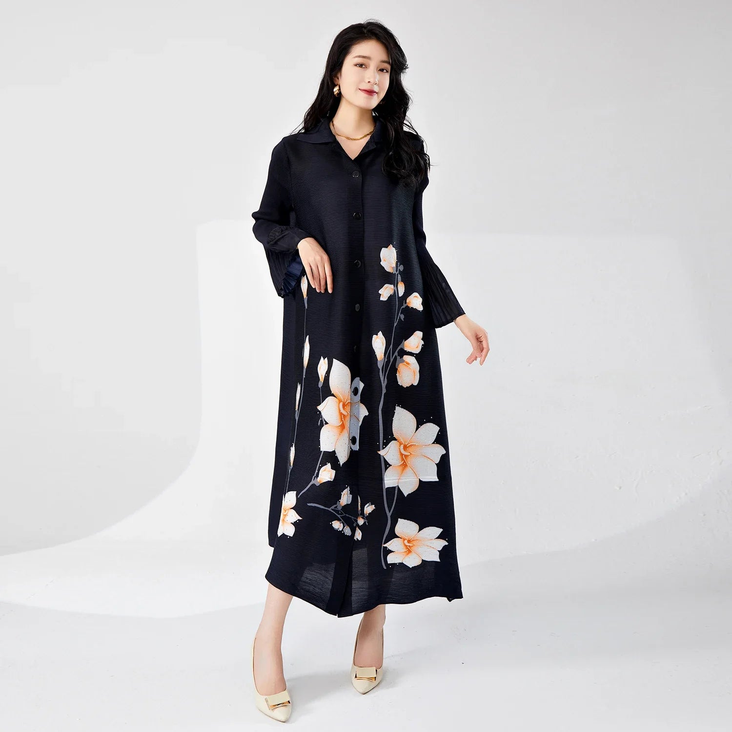 Elegant Pleated Loose Maxi Dress