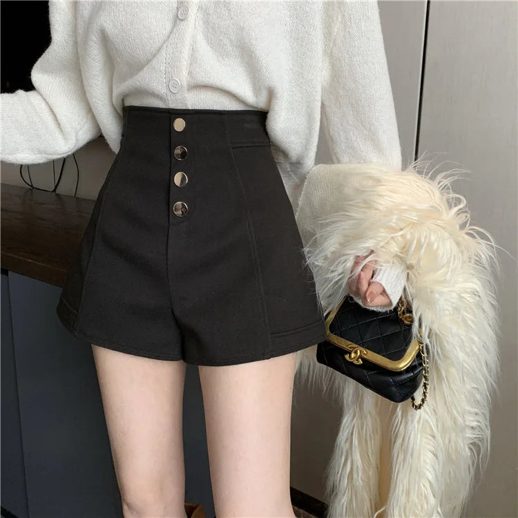 Black Shorts Women Spring Summer New Wide Leg Pants High Waist Single BreastedAApricot casual hot pants
