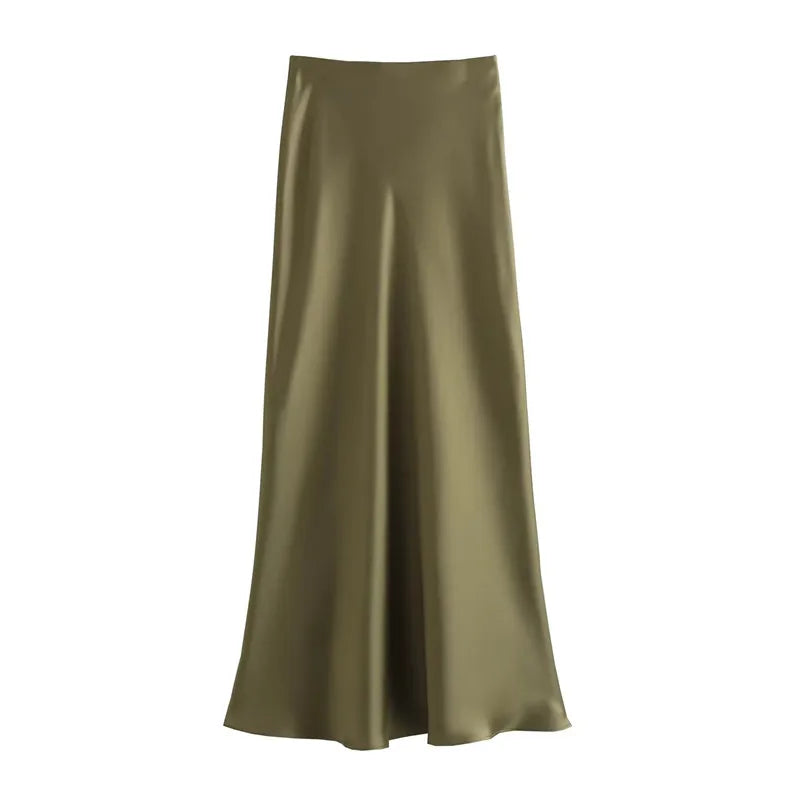 Elegant Satin Office Midi Skirt